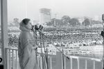 Indira Gandhi at a rally in 1976 when the Emergency was in place