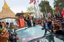 Former King Gyanendra at Tribhuvan International Airport, Kathmandu, March 9, 2025