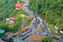 A traffic jam caused by tourist vehicles in Shimla, June 26, 2025