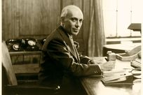 Jawaharlal Nehru at his desk (