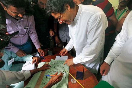 Imran Khan casts his vote in Islamabad, July 25