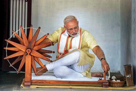 Prime Minister Narendra Modi at Sabarmati Ashram in Ahmedabad, 2017