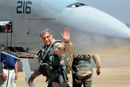 Ratan Tata boarding a Boeing F/A-18 Super Hornet in Bengaluru