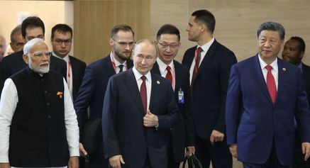 Prime Minister Narendra Modi with Russia's President Vladimir Putin and China's President Xi Jinping during the 16th BRICS Summit, in Kazan, Russia, October 23. 2024