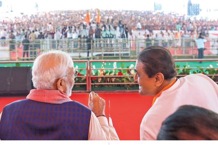 Prime Minister Narendra Modi and NCP (Ajit Pawar) leader Praful Patel at a rally, Akola, November 9, 2024