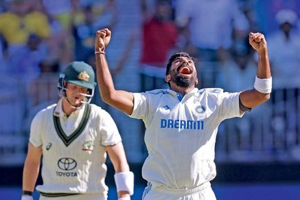 Jasprit Bumrah celebrates the dismissal of Australia’s Steve Smith, Perth, November 22, 2024