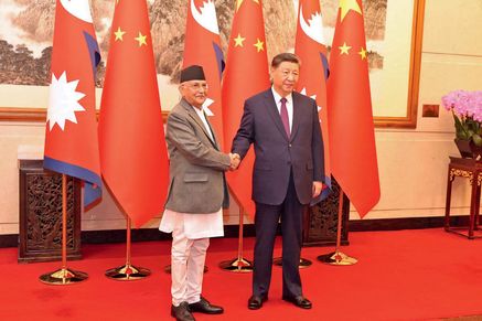 Nepal Prime Minister KP Sharma Oli with Chinese President Xi Jinping in Beijing, December 4, 2024