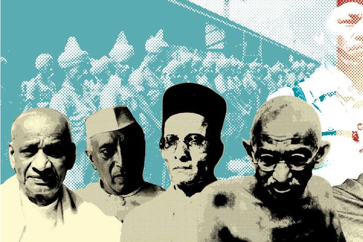 Nation Builders: (L to R) Vallabhbhai Patel, Jawaharlal Nehru, Veer Savarkar, Mahatma Gandhi