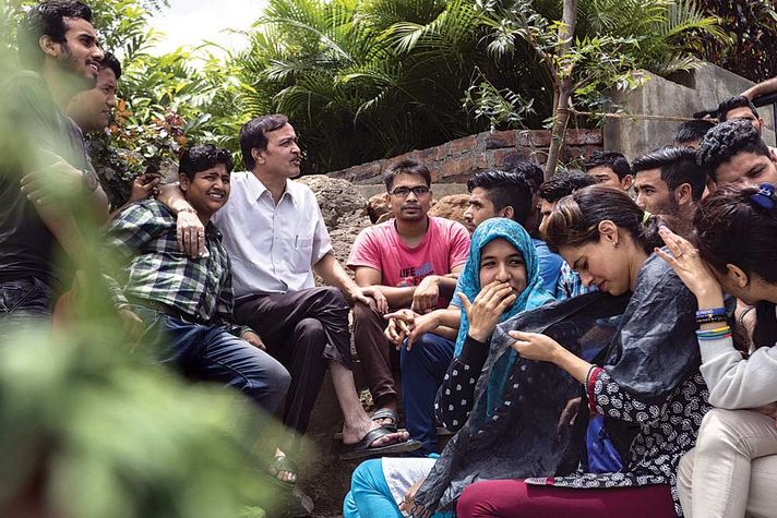 Sanjay Nahar (in white shirt), founder of Sarhad, with students in Pune