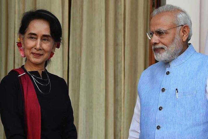 Aung San Suu Kyi with Prime Minister Narendra Modi