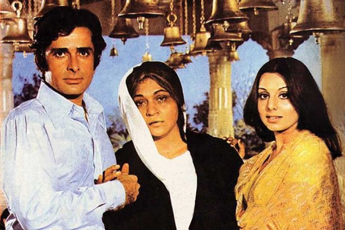 Shashi Kapoor and Neetu Singh with Nirupa Roy, who plays the iconic mother in Deewaar (1975)