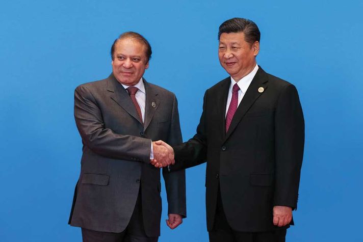 Nawaz Sharif with Xi Jinping at China’s Belt and Road Forum in Beijing on May 14th