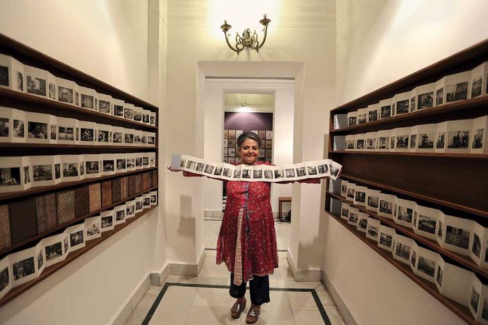 Dayanita Singh with her ‘Pocket Museum’ in Bikaner House, Delhi