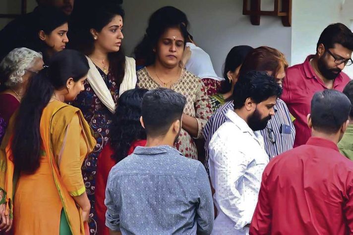 Dileep, in a white shirt, at his home when the court allowed him a two-hour break to perform a family ritual on September 6