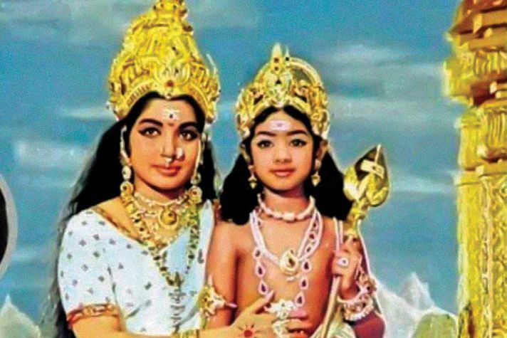 Sridevi, aged 4, as Lord Murugan in Thunaivan