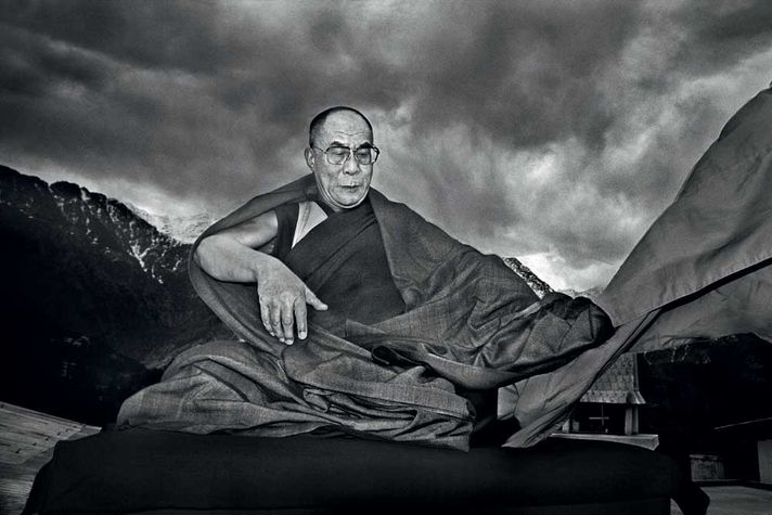 The Dalai Lama in Dharamshala with the Dhauladhar Range