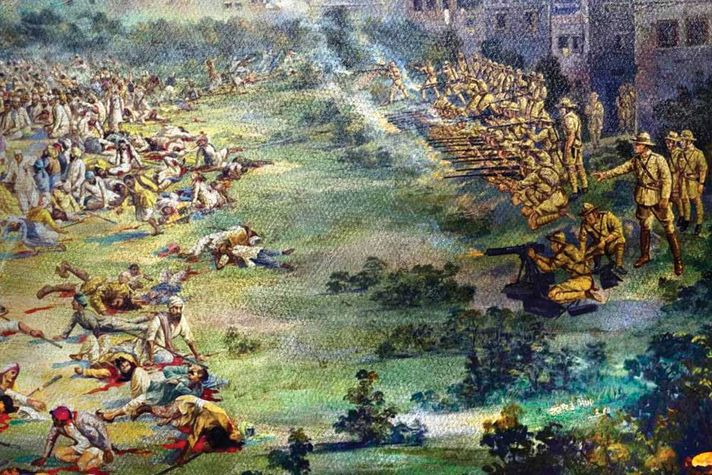 A depiction of the Jallianwala Bagh massacre