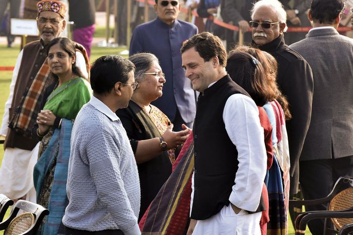 Arvind Kejriwal (left) and Rahul Gandhi in New Delhi