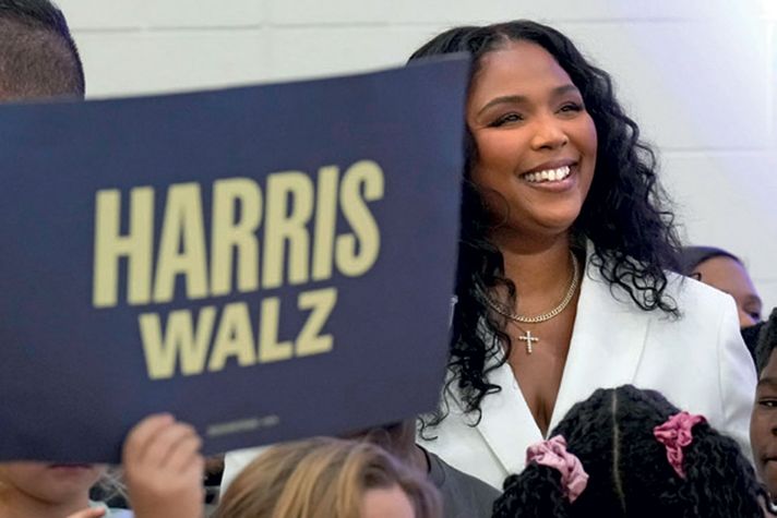 Lizzo at a Kamala Harris rally in Detroit