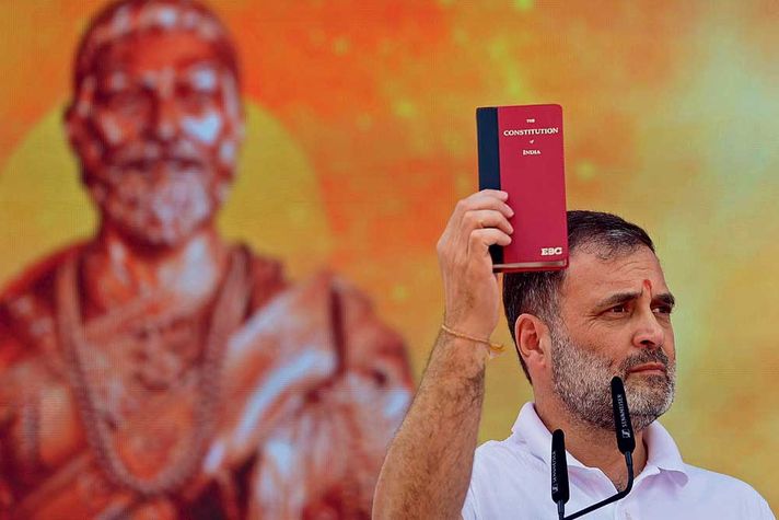 Rahul Gandhi at the unveiling of a statue of Chhatrapati Shivaji Maharaj at Bhagwa Chowk in Kolhapur, Maharashtra, October 5, 2024