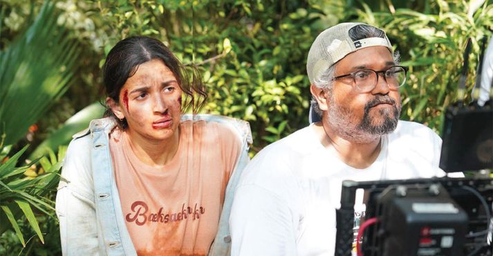 Alia Bhatt and Vasan Bala on the sets of Jigra