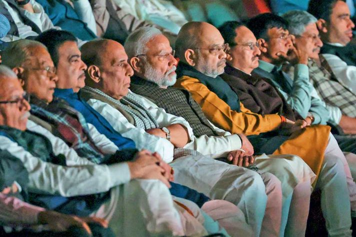 Prime Minister Narendra Modi and Union ministers at the screening of The Sabarmati Report at the Parliament auditorium, December 2, 2024