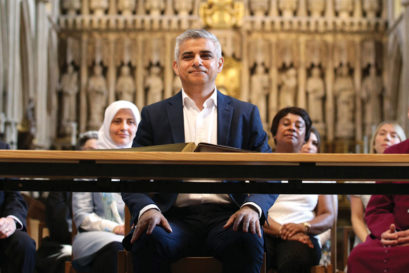 Sadiq Khan at an official signing ceremony at Southwark Cathedral as he begins his first day as Mayor of London