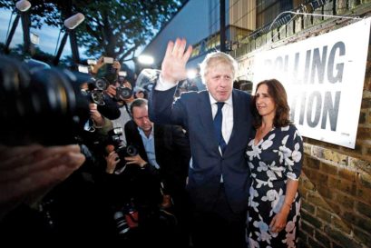 Boris Johnson and his wife Marina Wheeler at a polling booth in London