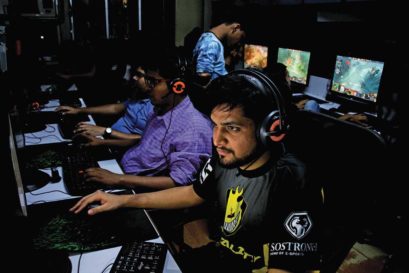 Hasnain, a member of Brutality,  at a gaming parlour in Mumbai