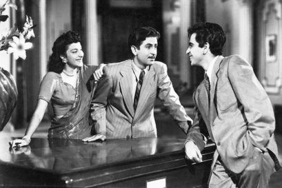 Nargis Dutt, Raj Kapoor and Dilip Kumar in Andaz