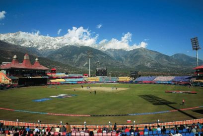 The HPCA stadium with the majestic Dhauladhar range in the background