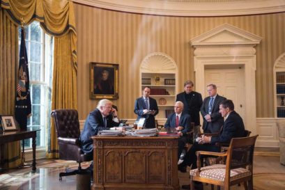 Trump speaks to Vladimir Putin over the phone in the presence of his close advisers, January 28th