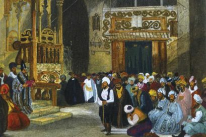 A painting by Laura Lushington of a synagogue in Istanbul