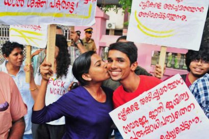 A file photo of the supporters of Kiss of Love at Law college, Kochi