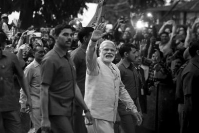 Modi outside the BJP headquarters in New Delhi after the election results