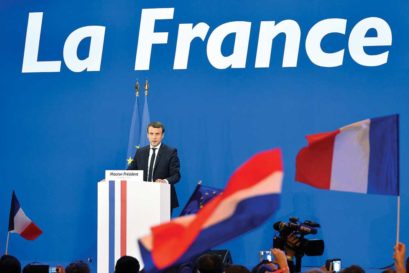 Emmanuel Macron after winning the largest number of votes in the first round of the French presidential polls on April 23rd (Photo: Getty Images)