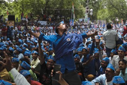 Bhim Army members protest against the Saharanpur violence at Jantar Mantar, Delhi, on May 21