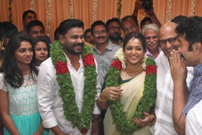 Dileep marries Kavya  Madhavan in November 2016. On  Dileep’s right is his daughter with  Warrier, Meenakshi