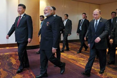 Xi Jinping and Narendra Modi at the G20 Leaders’ Summit in Hamburg on July 7