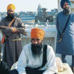 Jarnail Singh Bhindranwale (seated in centre) at the Golden Temple, 1983