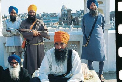 Jarnail Singh Bhindranwale (seated in centre) at the Golden Temple, 1983