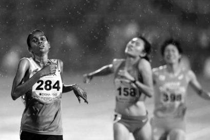 PU Chithra after winning at the 22nd Asian Athletics Championships in Bhubaneswar on July 7