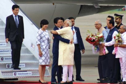 Modi welcomes Japanese Prime Minister Shinzo Abe at Ahmedabad airport