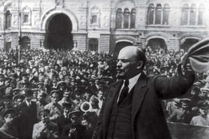 Lenin addressing the crowd in Red Square, Moscow, October 1917