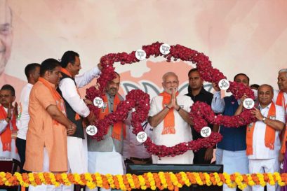 Narendra Modi at the Gujarat Gaurav Mahasamellan near Ahmedabad on October 16