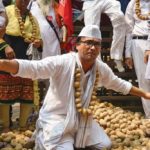 Potato farmers from UP hold a demonstration at Jantar Mantar, New Delhi, in July 2017