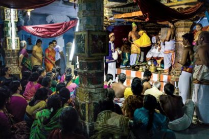 An idol of Andal dressed up as a bride for a Margazhi seva at Srivilliputhur in Tamil Nadu