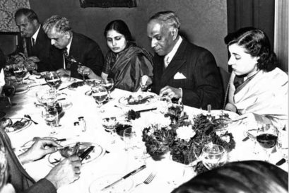 An undated photograph of ACN Nambiar (Second from right) having dinner with Indira Gandhi at the Indian Consulate, Geneva (Photo courtesy: Harilal Rajgopal)