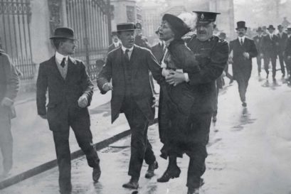 English suffragette Emmeline Pankhurst arrested in London, 1914