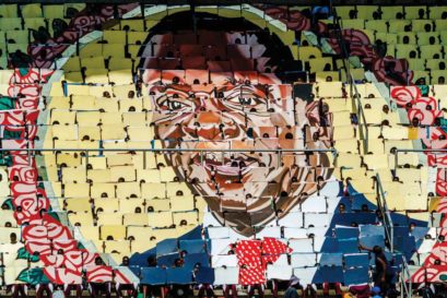 A portrait of Mugabe’s successor Emmerson Mnangagwa at the National Sports Stadium in Harare